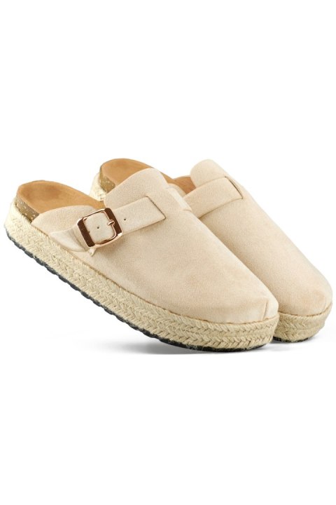 Zakryte klapki espadryle damskie ze sprzączką beżowe - 37 Primohurt Zakryte klapki espadryle damskie ze sprzączką beżowe - 37 Primohurt