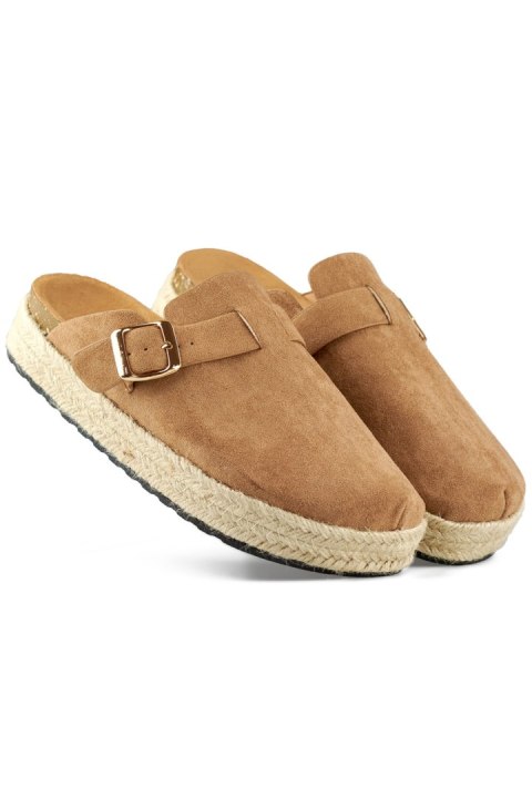 Zakryte klapki espadryle damskie ze sprzączką jasny brąz - 37 Primohurt Zakryte klapki espadryle damskie ze sprzączką jasny brąz - 37 Primohurt