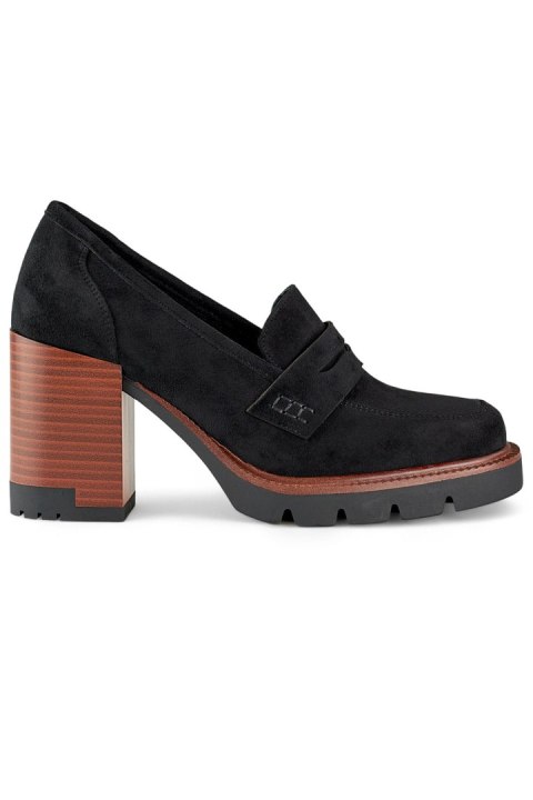 Czarne loafersy damskie na wysokim obcasie - 38 Primohurt Czarne loafersy damskie na wysokim obcasie - 38 Primohurt