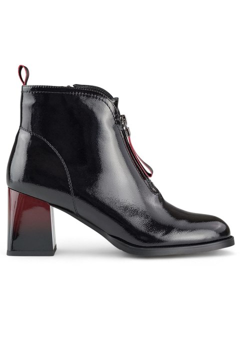 Lakierowane czarne botki na czerwonym obcasie eleganckie botki damskie - 37 Primohurt Lakierowane czarne botki na czerwonym obcasie eleganckie botki damskie - 37 Primohurt