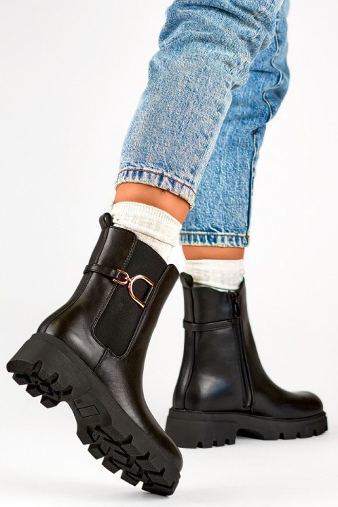 Czarne workery damskie zimowe buty na grubej podeszwe botki czarne na zamek - 39 Primohurt Czarne workery damskie zimowe buty na grubej podeszwe botki czarne na zamek - 39 Primohurt