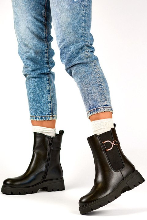 Czarne workery damskie zimowe buty na grubej podeszwe botki czarne na zamek - 39 Primohurt Czarne workery damskie zimowe buty na grubej podeszwe botki czarne na zamek - 39 Primohurt