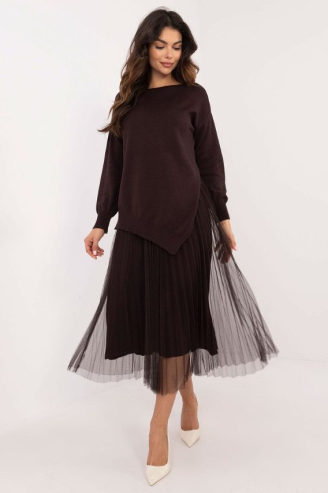 Sukienka Komplet Model MI-KMPL-23088.02P Dark Brown - Italy Moda Sukienka Komplet Model MI-KMPL-23088.02P Dark Brown - Italy Moda