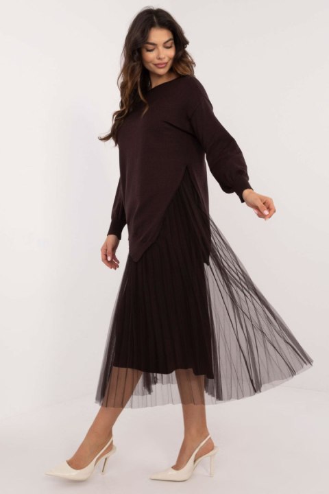 Sukienka Komplet Model MI-KMPL-23088.02P Dark Brown - Italy Moda Sukienka Komplet Model MI-KMPL-23088.02P Dark Brown - Italy Moda