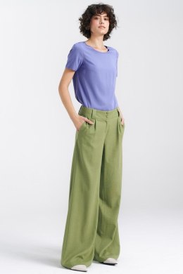 Spodnie lniane wide leg SD85 Green - Nife