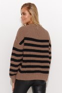 Sweter Damski Model S139 Cappuccino/Black - Makadamia