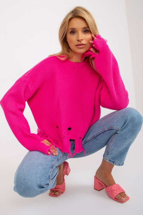 Sweter Damski Model LC-SW-0373.95P Fluo Pink - Rue Paris