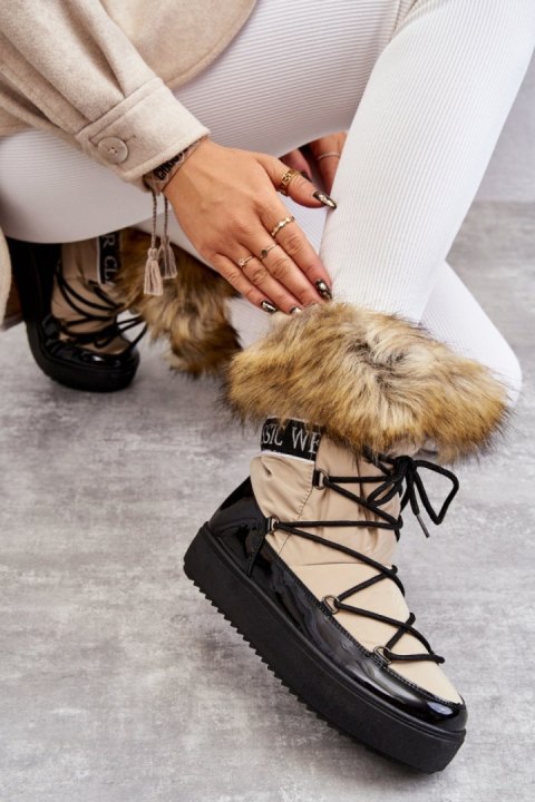 Śniegowce Model Santero HY821-63 Beige/Black - Step in style Śniegowce Model Santero HY821-63 Beige/Black - Step in style