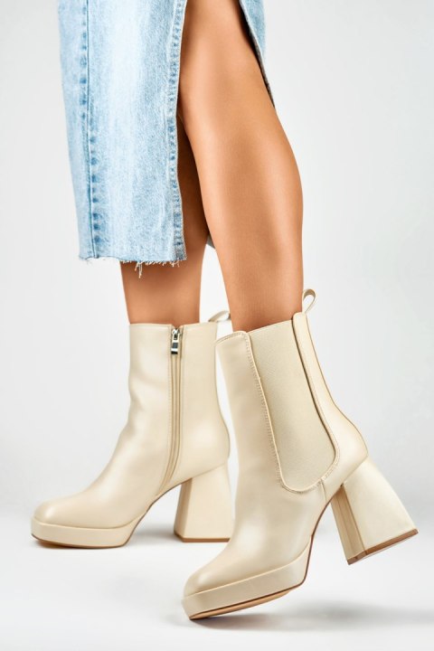Botki Model X8271BE Light Beige - PRIMO Botki Model X8271BE Light Beige - PRIMO