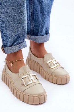 Półbuty Model Lewski 3398 Beige Jasna ozdoba - Step in style