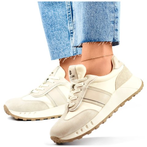 Beżowe sneakersy damskie skórzane sportowe buty damskie - 39 Primohurt Beżowe sneakersy damskie skórzane sportowe buty damskie - 39 Primohurt