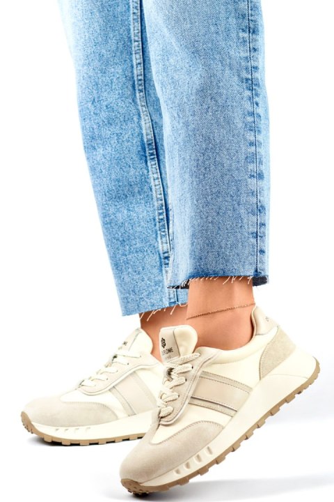 Beżowe sneakersy damskie skórzane sportowe buty damskie - 39 Primohurt Beżowe sneakersy damskie skórzane sportowe buty damskie - 39 Primohurt