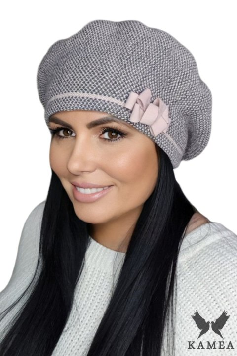 HELENA beret damski kolor różowy - Kamea HELENA beret damski kolor różowy - Kamea