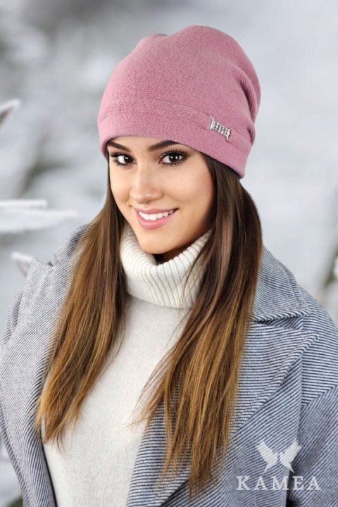 LEONORA damska czapka wełniana z cyrkoniami kolor ash rose - Kamea LEONORA damska czapka wełniana z cyrkoniami kolor ash rose - Kamea