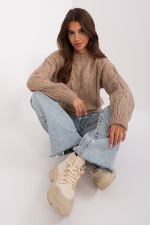 Sweter Damski Model AT-SW-0146.10P Dark Beige - AT Sweter Damski Model AT-SW-0146.10P Dark Beige - AT